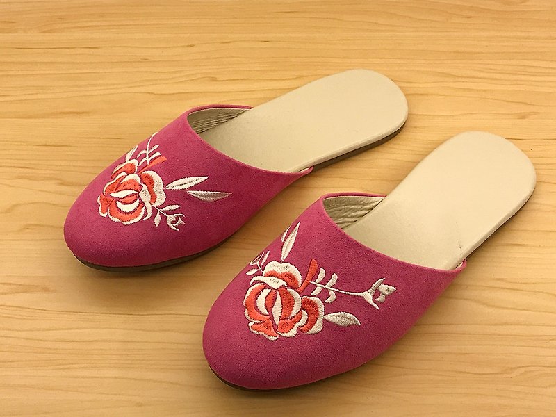 室内拖鞋- 玫瑰花(桃红色) - 室内拖鞋 - 棉．麻 粉红色