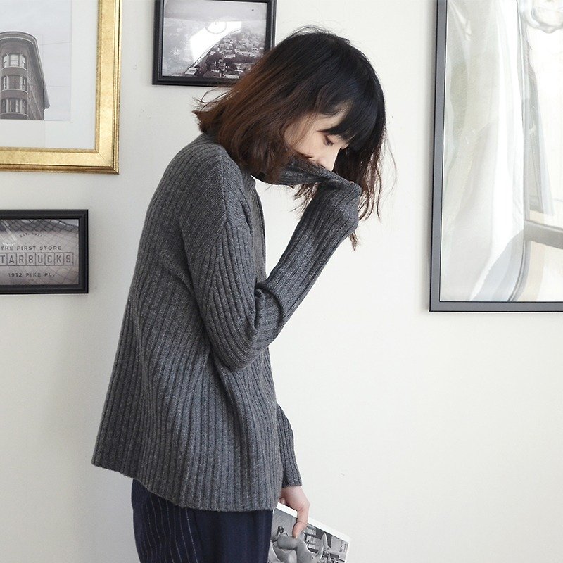 美丽诺高领长袖羊毛衫-深灰色|羊毛衫|毛衣|澳洲美丽诺羊毛|独立品牌|Sora-71 - 女装针织衫/毛衣 - 羊毛 灰色