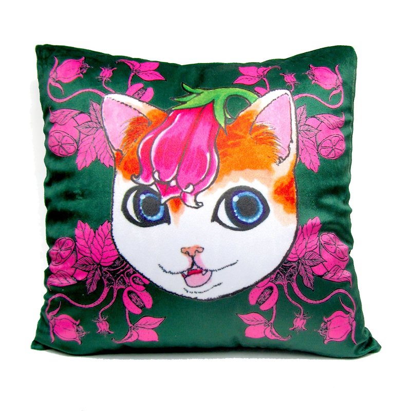 GOOKASO 墨绿色 紫草猫咪头像抱枕CUSHION 枕套 枕芯 套装 可拆洗 - 枕头/抱枕 - 聚酯纤维 绿色