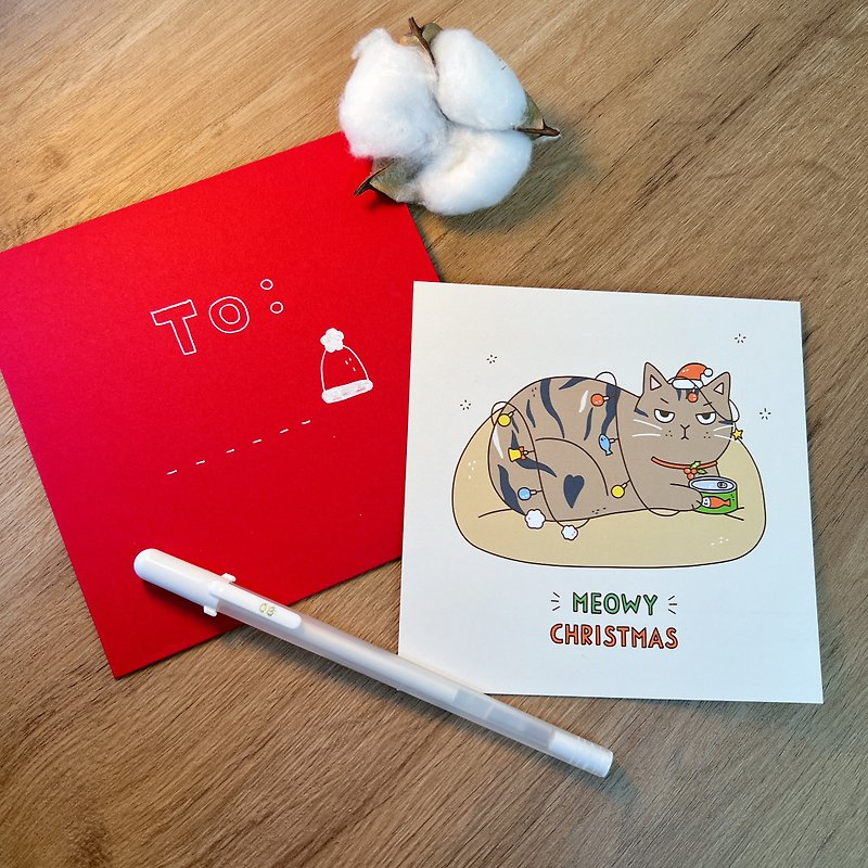 Meowy Christmas 圣诞咭 附信封&贴纸 - 卡片/明信片 - 纸 卡其色
