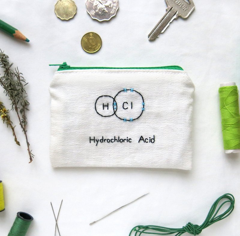盐酸 HCl / 化学系 零钱包 笔袋 / 定制化 - 零钱包 - 绣线 绿色