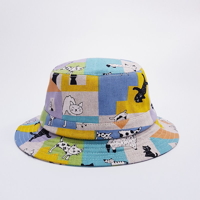 英式圆盘绅士帽 蓝拼色猫 2018 夏季新品  #升级渔夫帽款 #情人节 - 帽子 - 棉．麻 多色