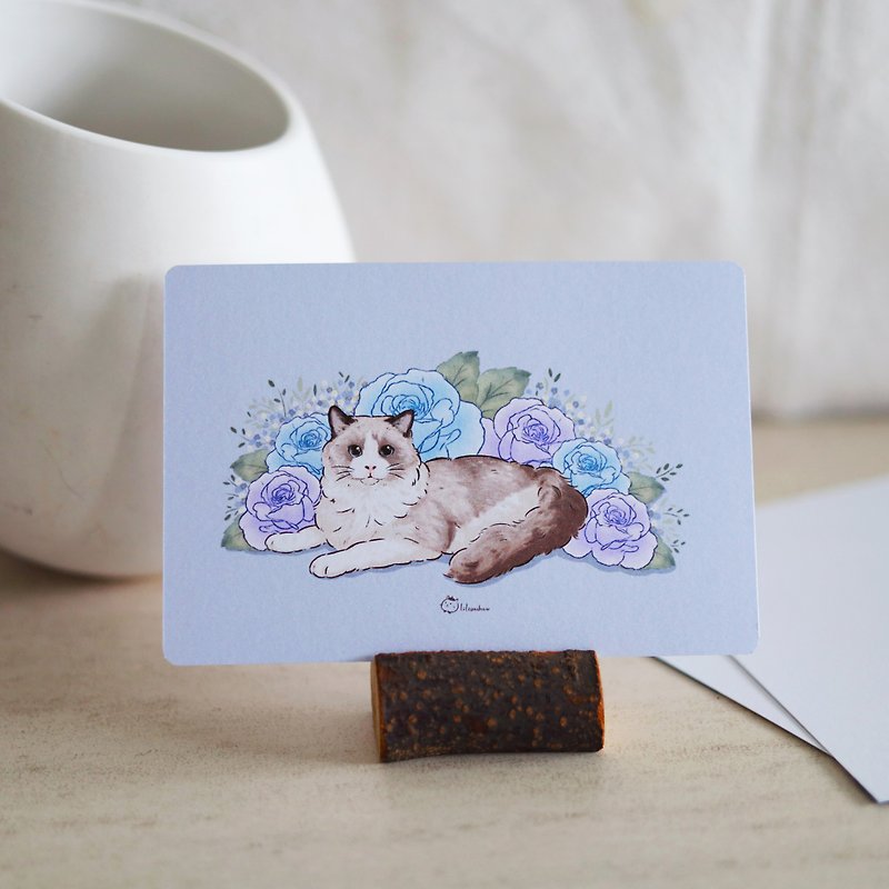 紫玫瑰与布偶猫 猫咪 明信片 卡片 布偶猫 可爱 插画 原创 - 卡片/明信片 - 纸 紫色