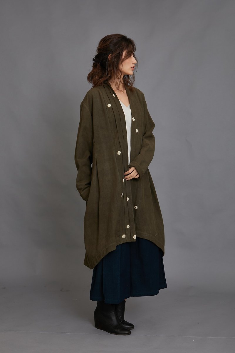 开襟长外套-绿-公平贸易 - 女装休闲/机能外套 - 棉．麻 绿色