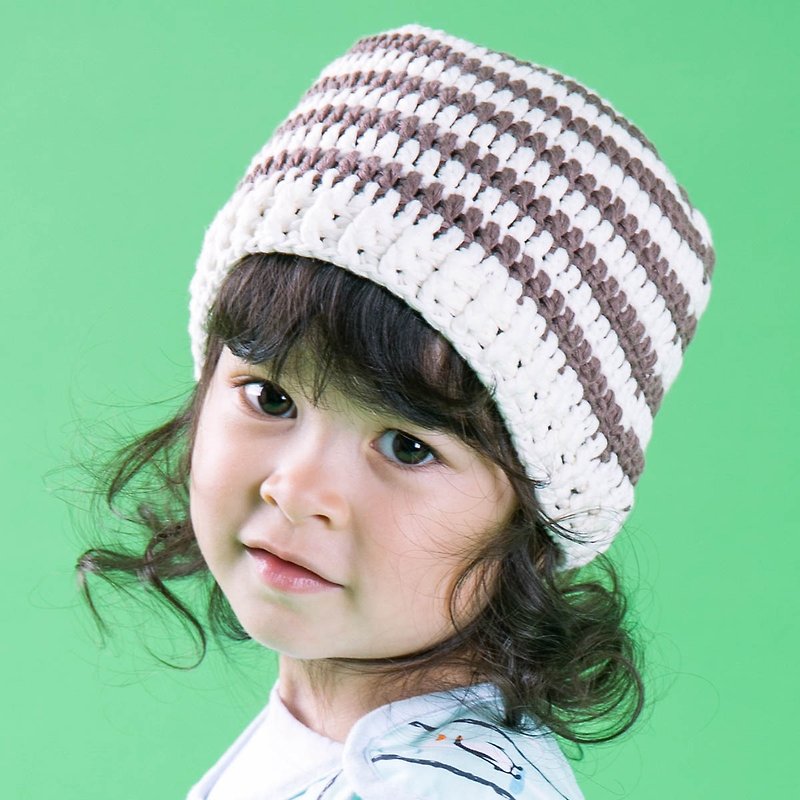 Cutie Bella手工编织帽Stripe-Cream/Brown - 婴儿帽/发带 - 棉．麻 白色