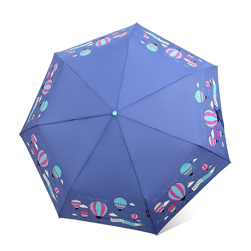 【意大利 H.DUE.O】热气球抗UV三折自动开收伞 - 雨伞/雨衣 - 防水材质 蓝色