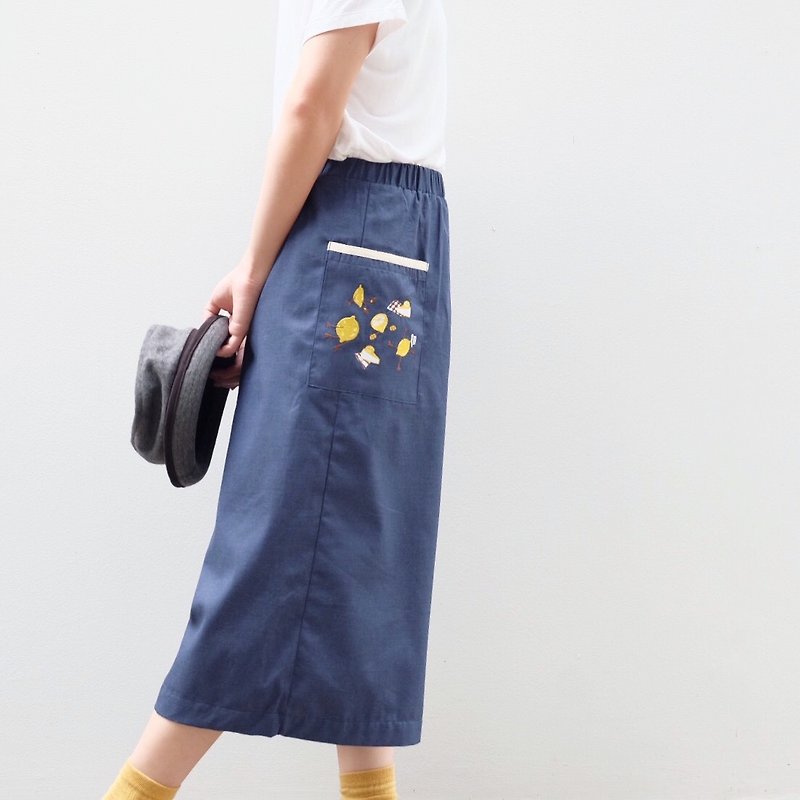 Elastic-waist Pants: lemon cake theme (berry color) - 女装长裤 - 其他材质 蓝色