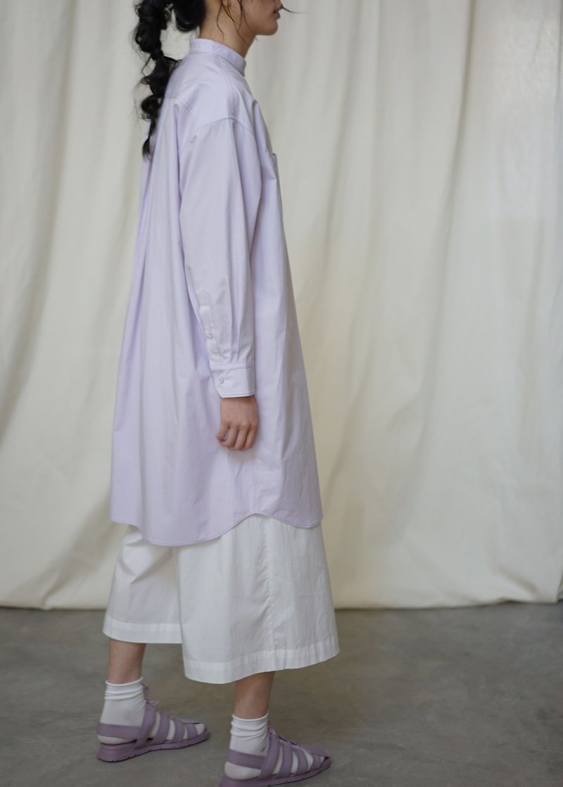 Long Cotton Shirt - 女装衬衫 - 棉．麻 紫色