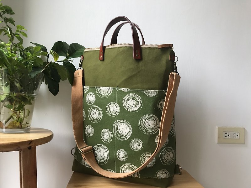 2way tote bag backpack bag 两用背包 侧背包 15寸电脑袋 后背包 - 后背包/双肩包 - 棉．麻 绿色
