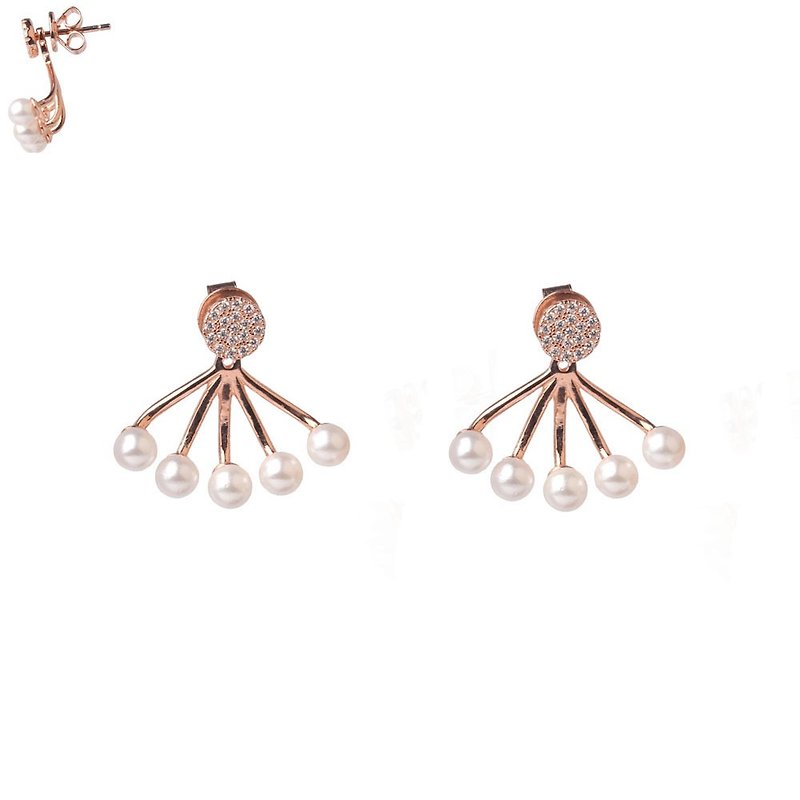 双戴式烟火珍珠耳环 - 耳环/耳夹 - 其他金属 金色