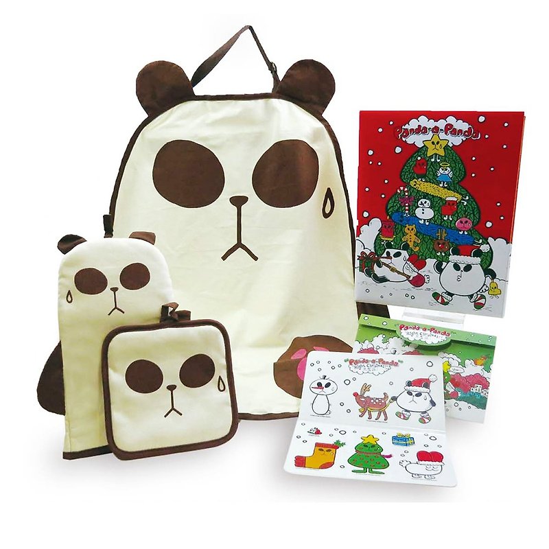小克聋猫/Panda-a-Panda聋猫可爱围裙隔热套组圣诞礼盒 - 围裙 - 棉．麻 多色