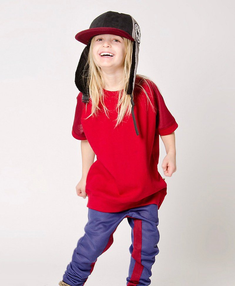 瑞典有机棉童装短袖长版上衣1岁至3岁 红砖色 - 童装上衣 - 棉．麻 红色