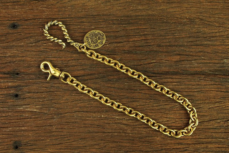 【METALIZE】麻花大勾"POISON"黄铜圆牌腰链 - 钥匙链/钥匙包 - 其他金属 