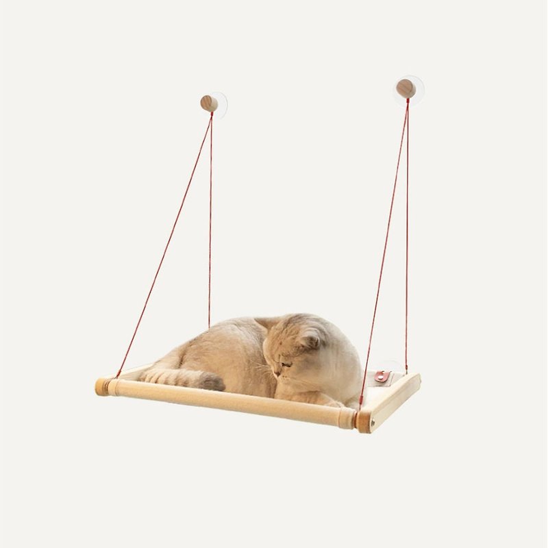 猫吊床 秋千玻璃晒太阳 吸盘悬挂实木折叠 猫咪挂窝 - 抓板/跳台 - 其他材质 