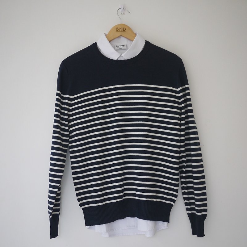 Stripes Sweater 条纹套头针织毛衣/简约/情侣款/中性 - 男装针织衫/毛衣 - 棉．麻 蓝色