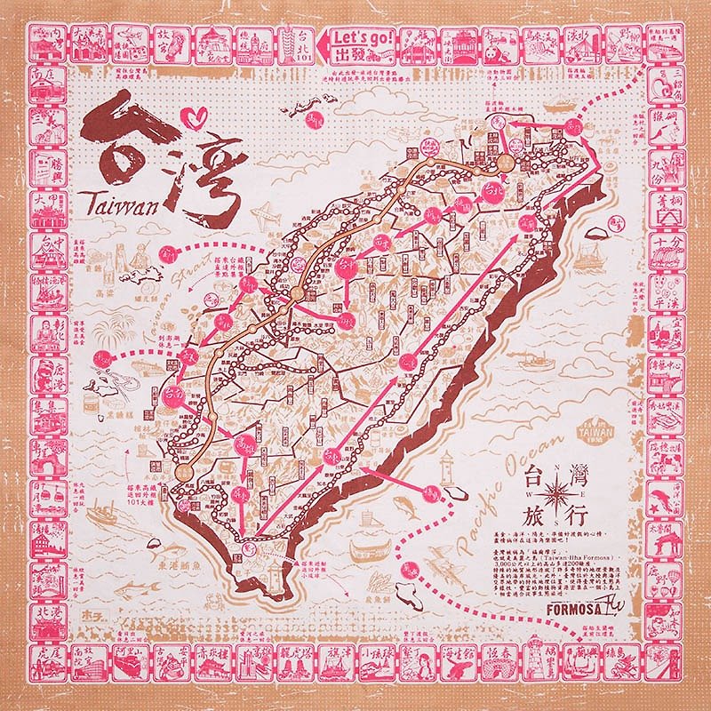 【旧款】环岛旅行布地图(红) - 地图 - 棉．麻 红色
