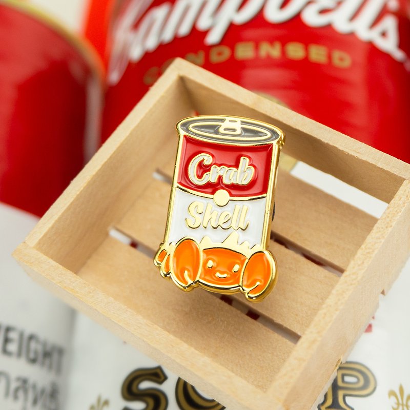 Can Crab Soup Enamel Pin - 胸针 - 其他金属 红色