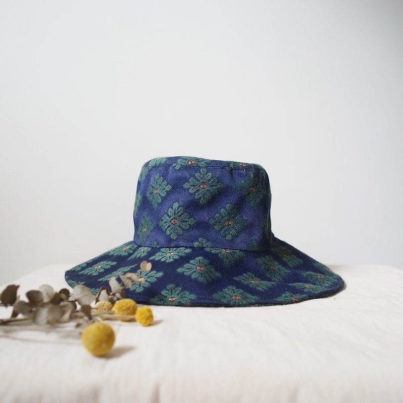 复古地砖大帽檐   手工渔夫帽 - 帽子 - 棉．麻 蓝色