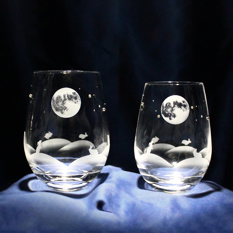【月夜が楽しいうさぎたち】M+Sペアセット うさぎモチーフのグラス (vol.1-set) 名入れ加工対応品(別売りオプション) - 杯子 - 玻璃 透明