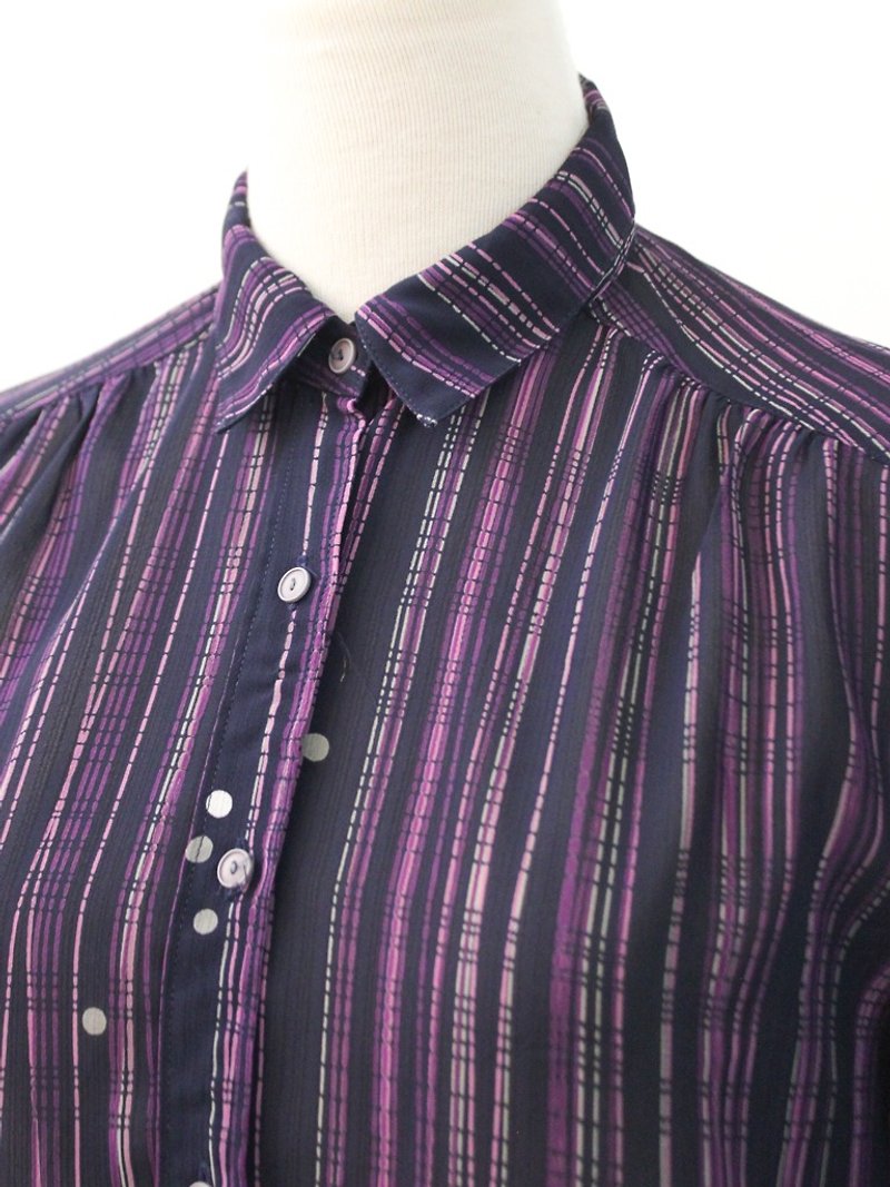 复古日本制紫色条纹圆点点星空古着衬衫Japanese Vintage Blouse - 女装衬衫 - 聚酯纤维 紫色