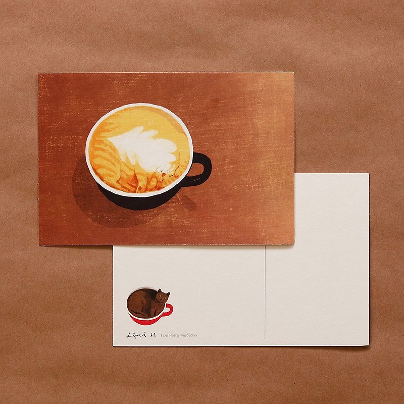 橘猫拿铁明信片 - 卡片/明信片 - 纸 咖啡色