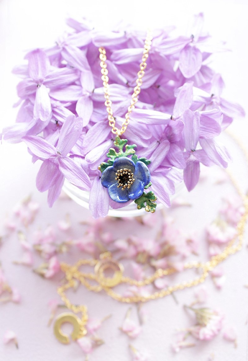 Anemone Necklace Violet, Anemone Flower, Violet flower, Flower Ring - 项链 - 其他金属 紫色