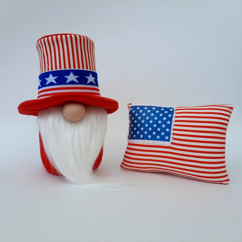 4th of July Gnome Flag Pillow, Patriotic Top Hat Gnome Memorial Day Decor Americ - 玩偶/公仔 - 其他材质 