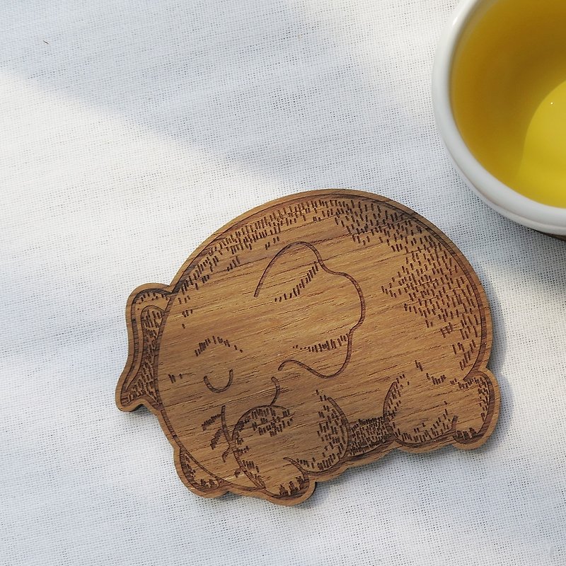 Wooden coaster elephant - 杯垫 - 木头 咖啡色