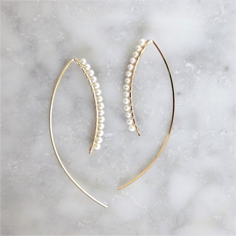 14kgf*AAA pearl big marquis pierced earring - 耳环/耳夹 - 宝石 白色
