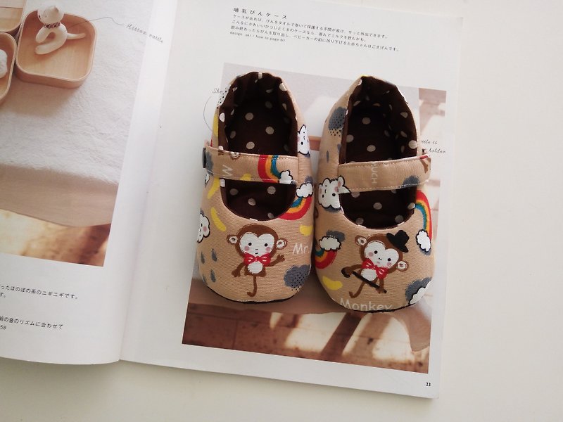 咖啡底猴子先生弥月礼物 婴儿鞋 宝宝鞋 14 - 童装鞋 - 棉．麻 咖啡色