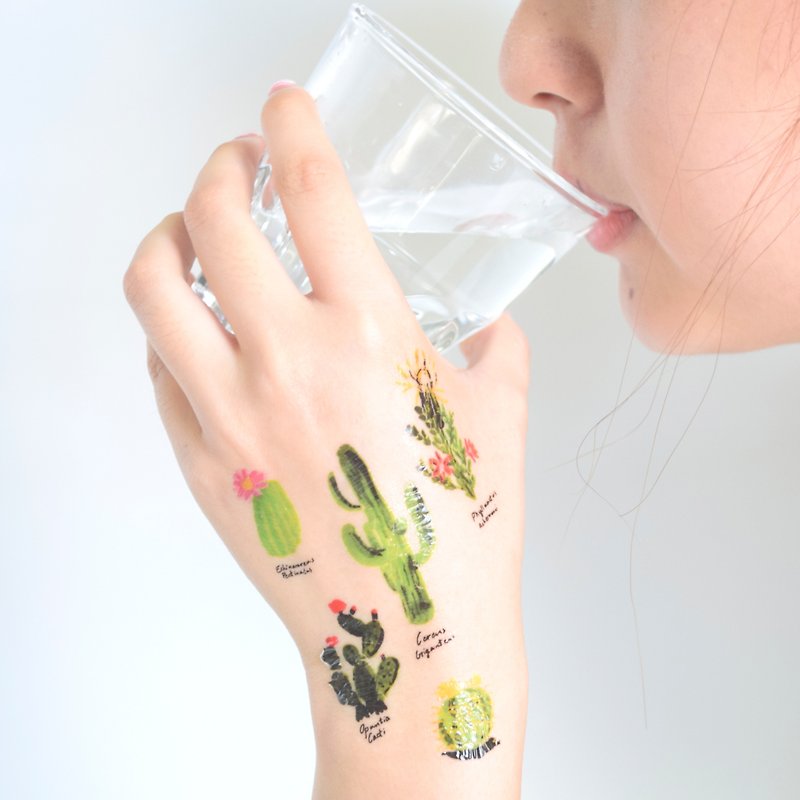 仙人掌刺青 纹身贴纸 植物 - 纹身贴 - 纸 绿色