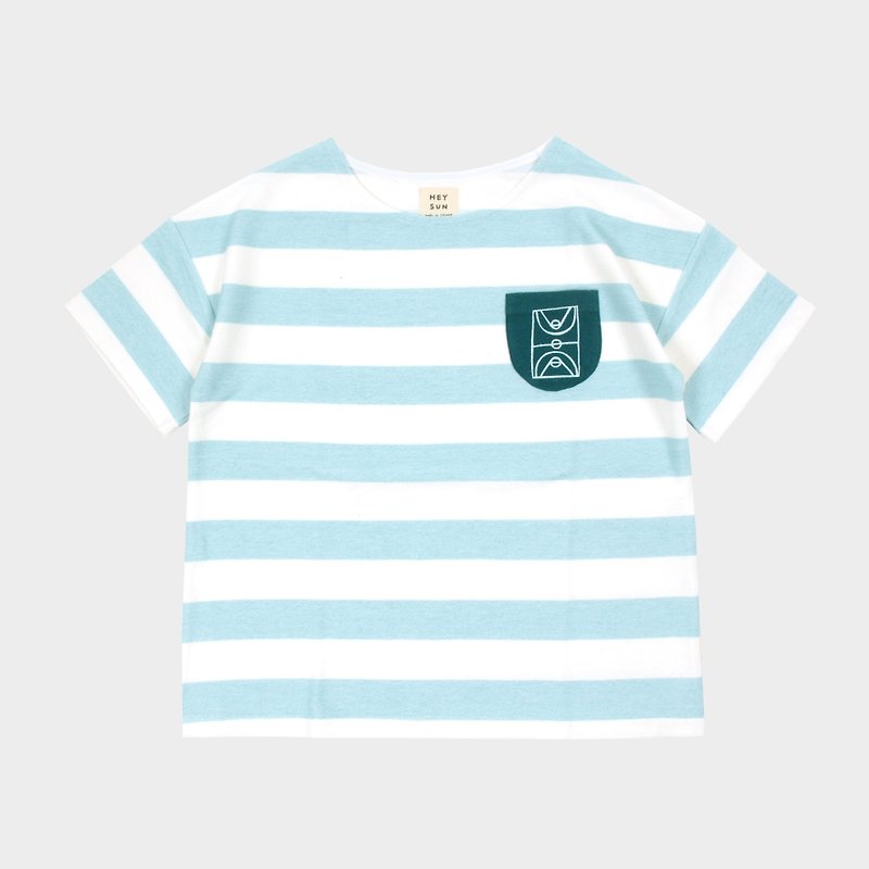 【HEYSUN】小学校系列/迷你篮球场撞色口袋绢印条纹短袖T - 女装 T 恤 - 棉．麻 绿色