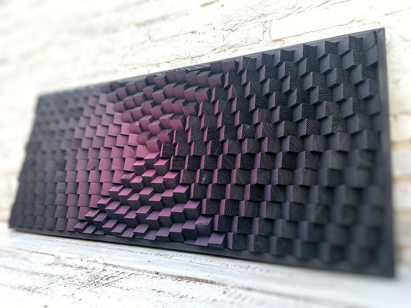 Wood Wall Decor - Geometric Black Purple Modern Art - 3D Acoustic Sound Diffuser - 墙贴/壁贴 - 木头 紫色