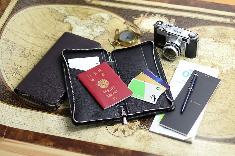 日本制【CROWN 弧形拉链式护照夹】革职人 压纹皮革 护照夹 - 护照夹/护照套 - 真皮 多色