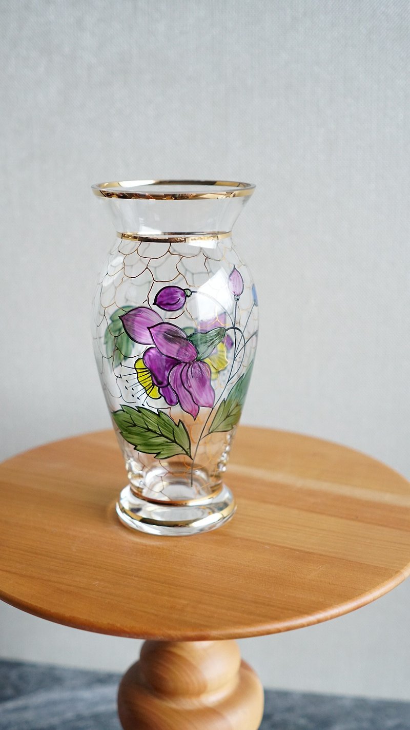 BOHEMIA GLASS 斯洛伐克 波希米亚风 古董手工绘制 玻璃花器 - 花瓶/陶器 - 玻璃 透明