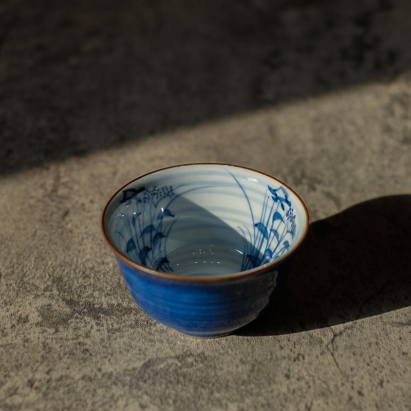 【日本古美术】霁蓝釉 秋草纹 煎茶杯 - 茶具/茶杯 - 瓷 