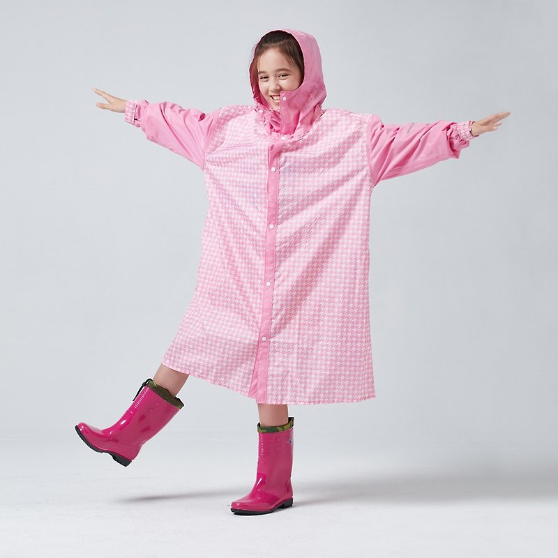 BAOGANI宝嘉尼 B07 儿童雨衣 千鸟格背包(粉红) - 雨伞/雨衣 - 防水材质 粉红色