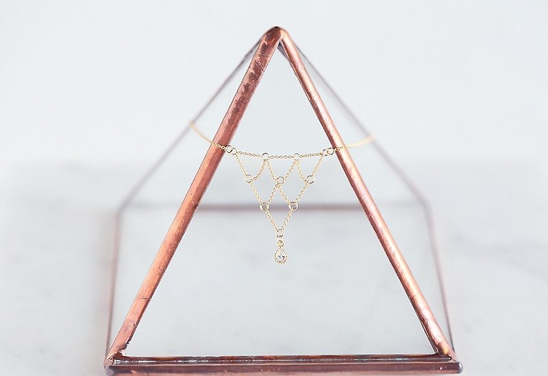 【14KGF】Choker Necklace,14KGF Chain Triangle - 项链 - 玻璃 金色