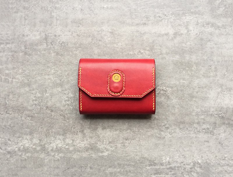 红色手工皮革钱包 / 名片夹 / 零钱包 免费刻字 - 零钱包 - 真皮 红色