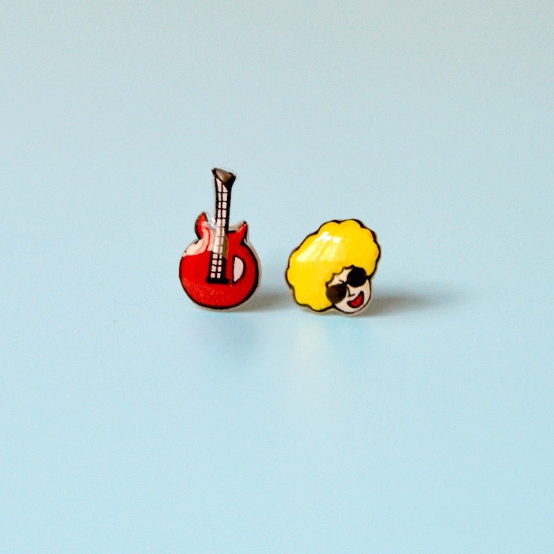 摇滚歌手 个性手作耳钉 纯银耳针/可改吸铁石耳夹款 - 耳环/耳夹 - 塑料 黄色