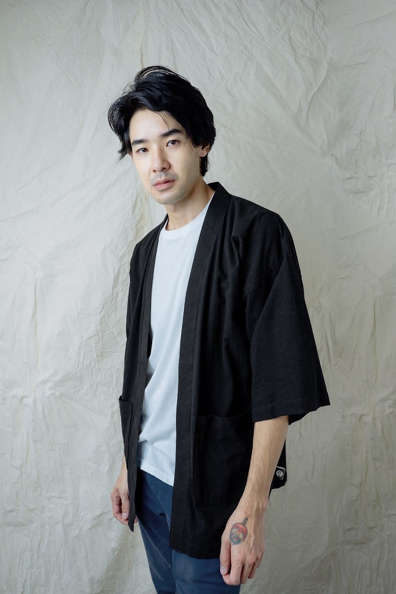 Black Kimono Jacket - 男装外套 - 棉．麻 黑色