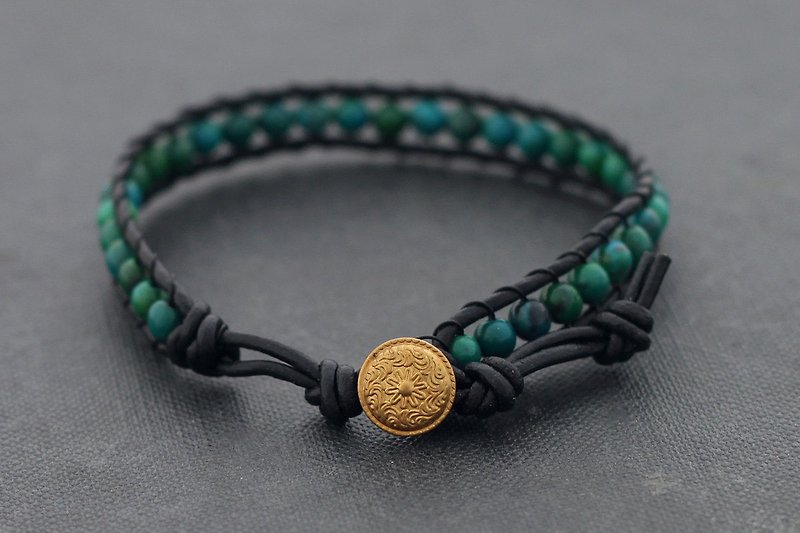 硅孔雀石黑色皮革石头串珠手镯手链时髦 - 手链/手环 - 真皮 绿色
