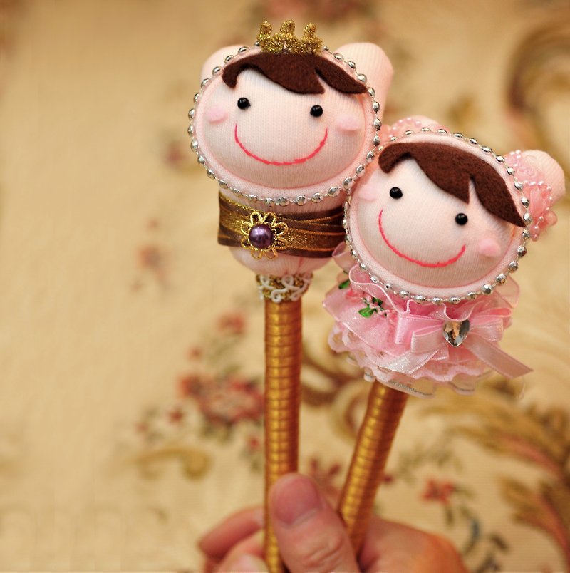 【婚礼】婚宴签名笔 纯手工精致袜娃娃对笔-Q比兔粉红甜蜜 - 玩偶/公仔 - 其他材质 粉红色