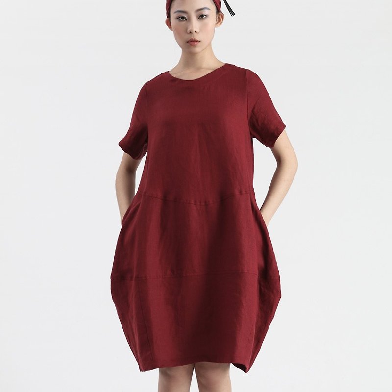 【订制】亚麻休闲洋装 连身裙 - 洋装/连衣裙 - 棉．麻 红色