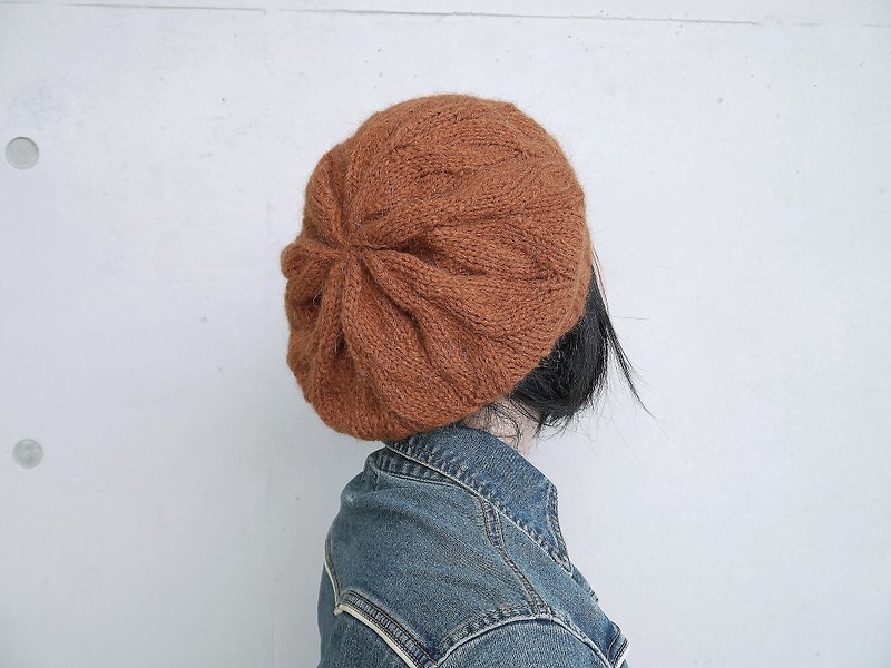 手作编织毛帽~经典贝蕾帽(桧木色) - 帽子 - 羊毛 咖啡色