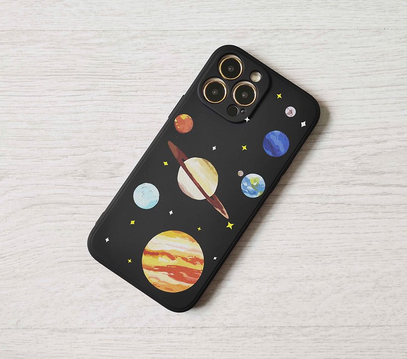 太空星球土星地球手机壳保护套iPhone 7 SE XS Max 11 12 13 Pro - 手机壳/手机套 - 塑料 黑色
