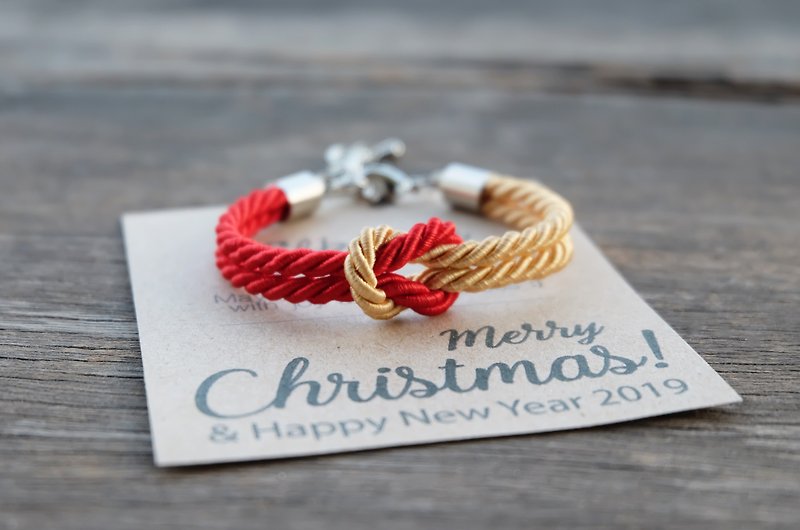 Red / gold knot rope bracelet  - Christmas bracelet - 手链/手环 - 其他材质 红色