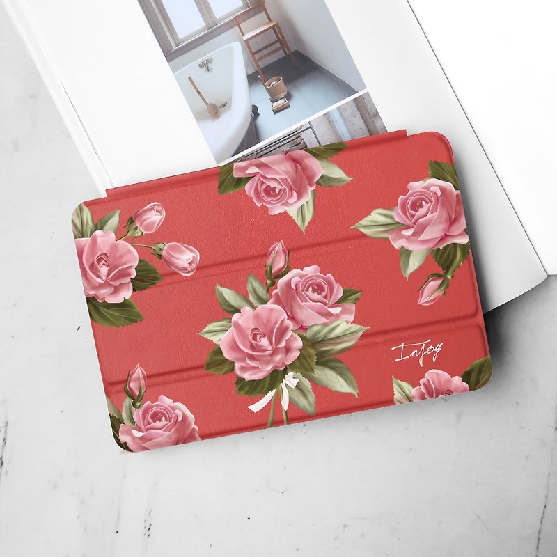 iPad 12.9/Air5/iPad 8/mini 5系列 初恋粉玫瑰皮革平板保护套 - 平板/电脑保护壳 - 其他材质 红色