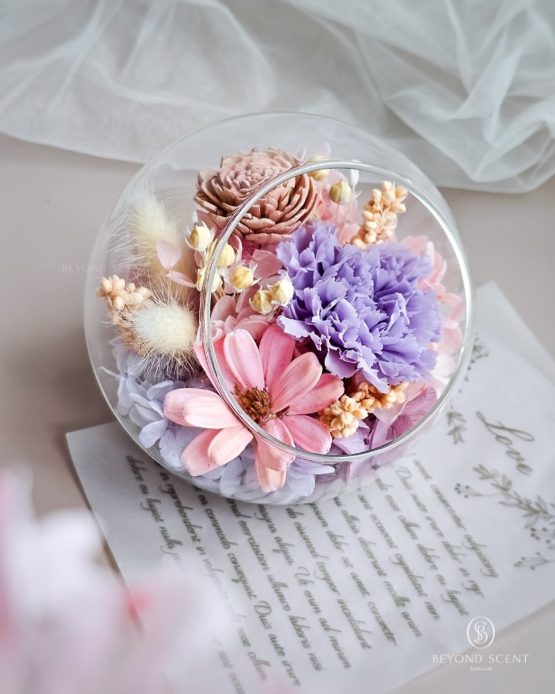 永生康乃馨玻璃球 - 干燥花/捧花 - 玻璃 粉红色