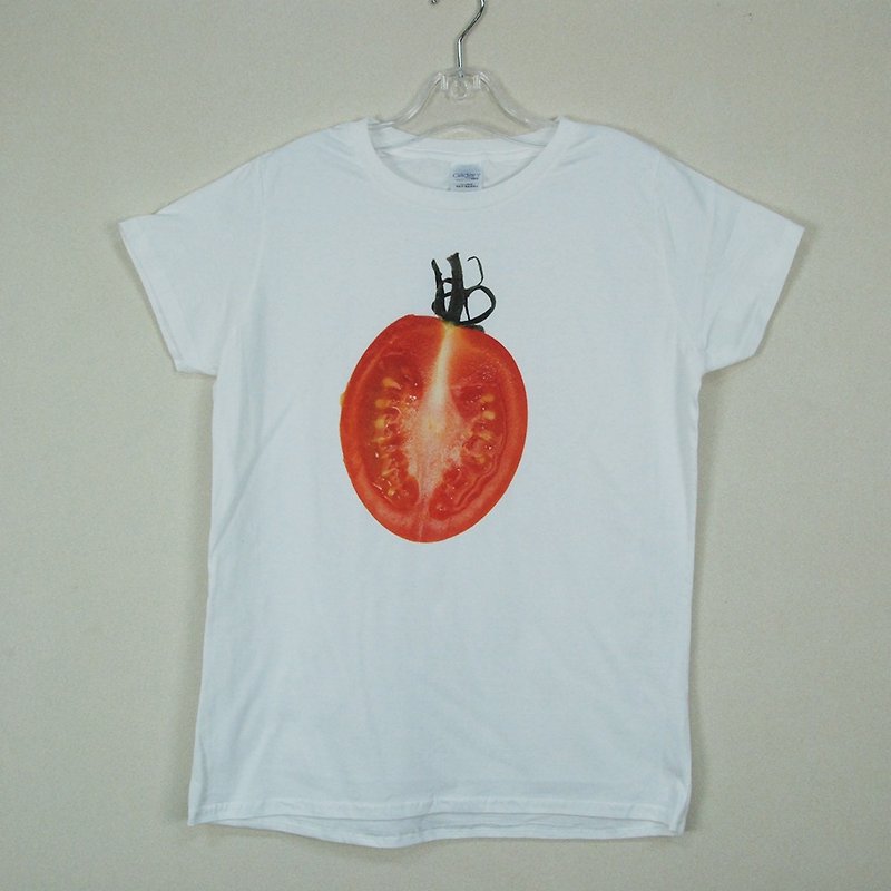 新创设计师-T恤：【小番茄】短袖 T-shirt《中性/修身》(白)-850 Collections - 女装 T 恤 - 棉．麻 红色